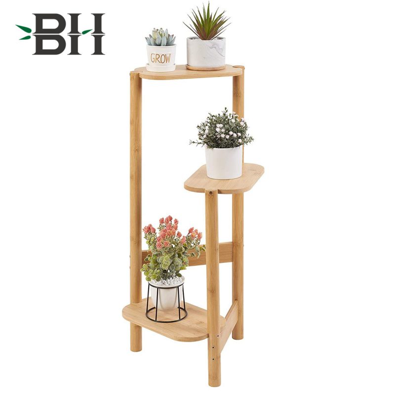 3 Tiered Bamboo Corner Plant Display Rack