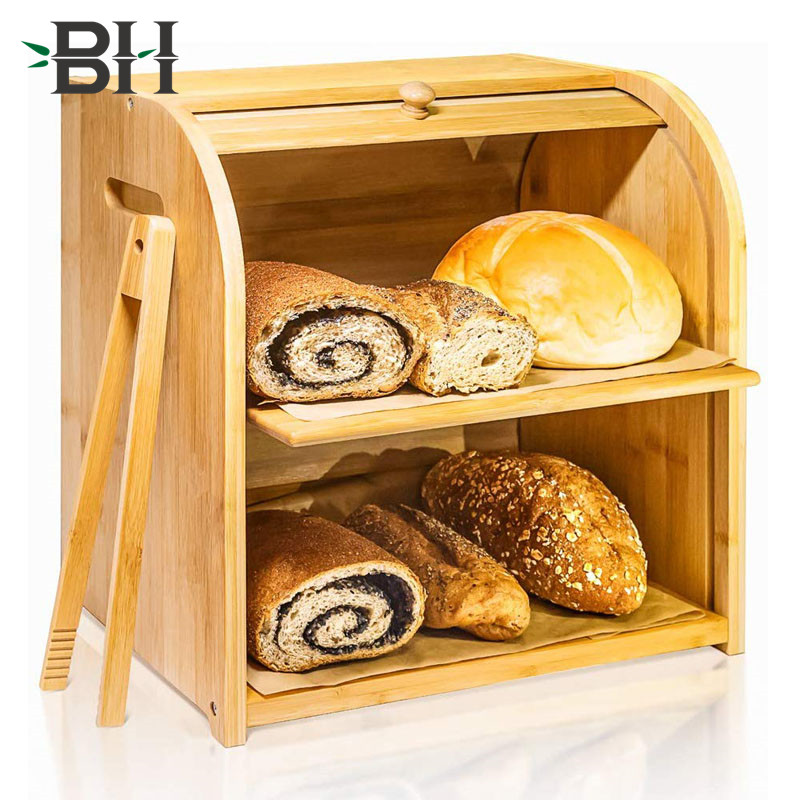 Bamboo Bread Box 2 Layer with Rolling Door