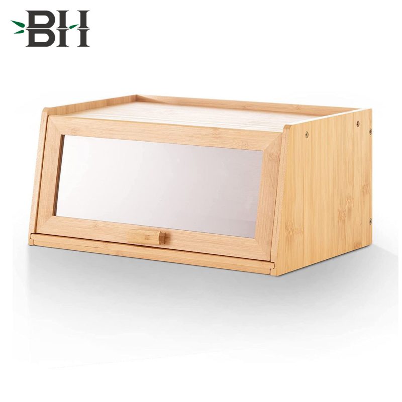 Bamboo Bread Box with Pull Out Cutting Board