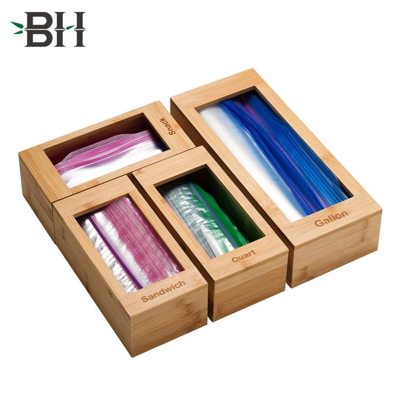 Bamboo Drawer Storage Organizer for Ziploc Bag Set of 4