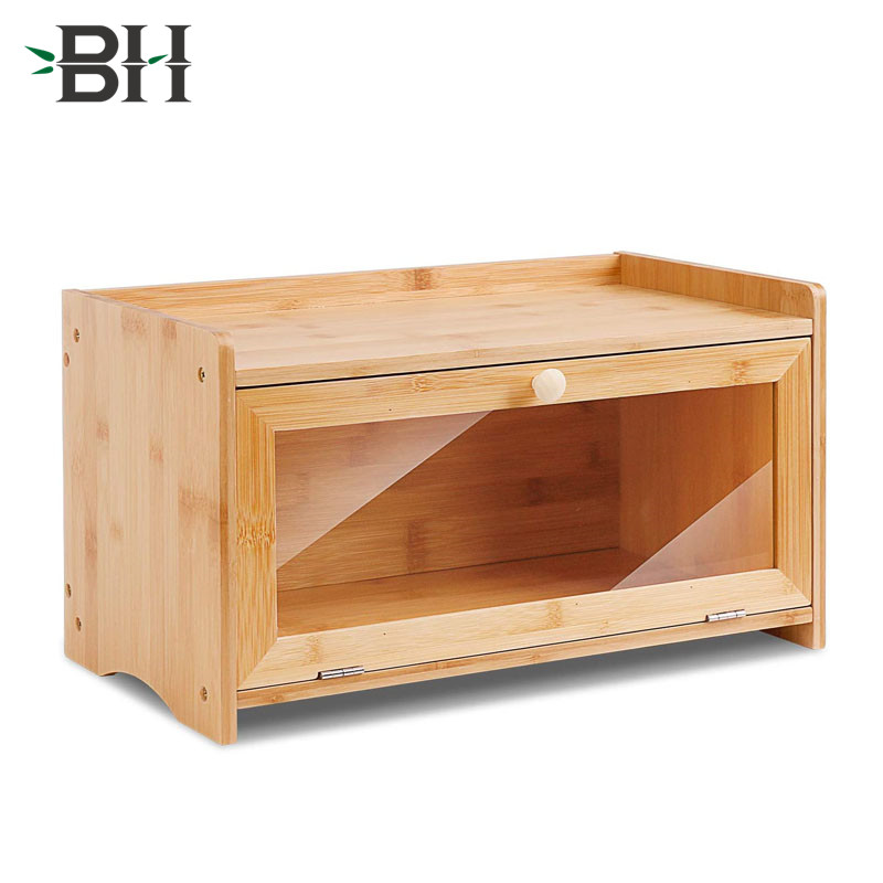 Bamboo Bread Box for Kitchen Counter with  Clear Window