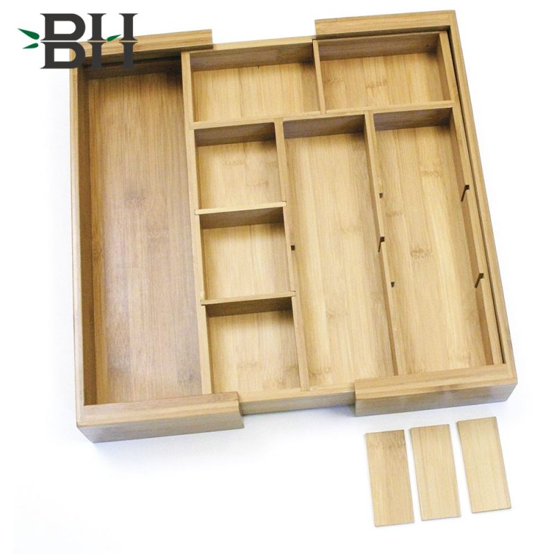 Bamboo Flatware Drawer Organizer with Removable Dividers