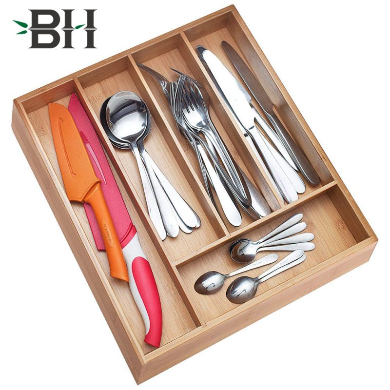 Small Extra-Deep Wooden Kitchen Drawer Organizer