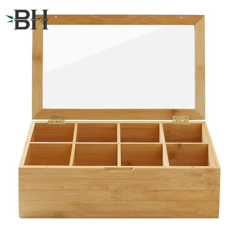 Bamboo Tea Box Storage Organizer 8 Compartments