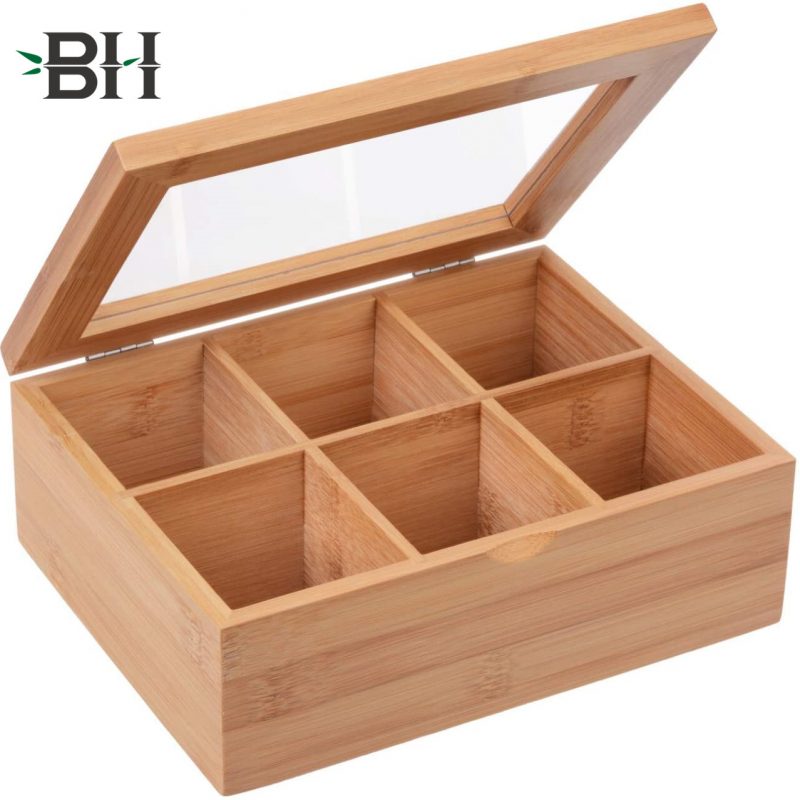 Bamboo Tea Box Storage Organizer 6 Compartments