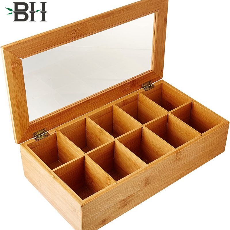 Bamboo Tea Box Storage Organizer 10 Compartments