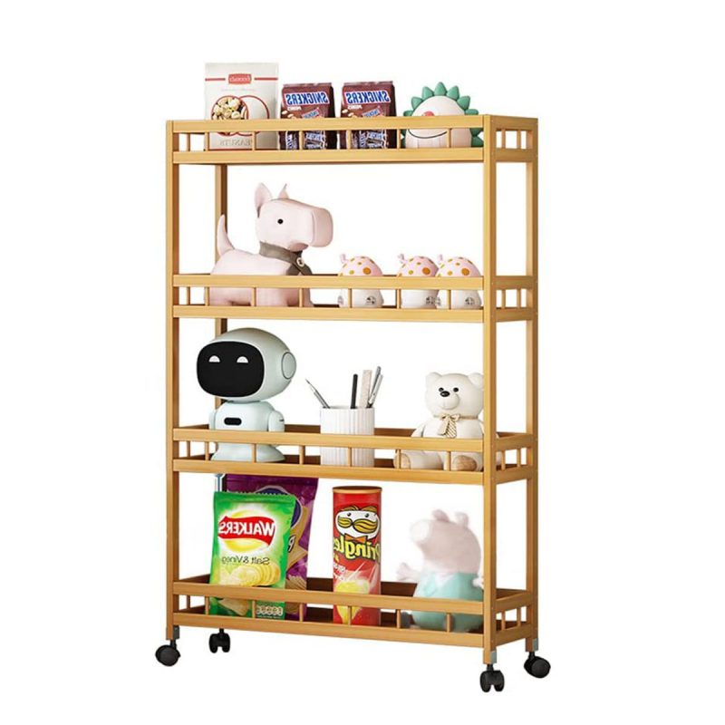 4-Tier Slim Bamboo Removable Wood Utility Cart for Narrow Space