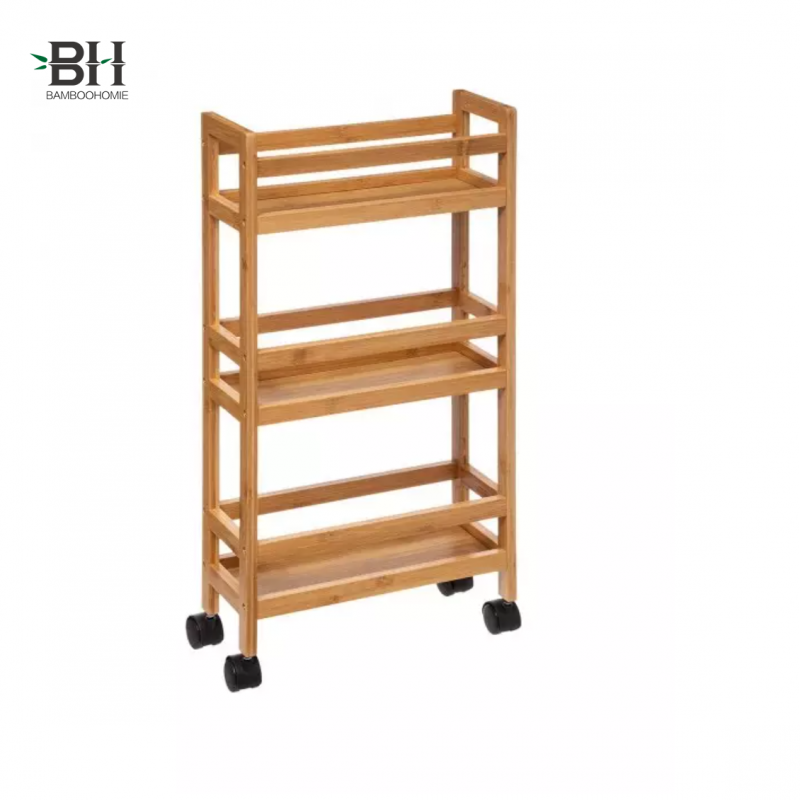 3 Tier Narrow Fenced Bamboo Kitchen Storage Cart